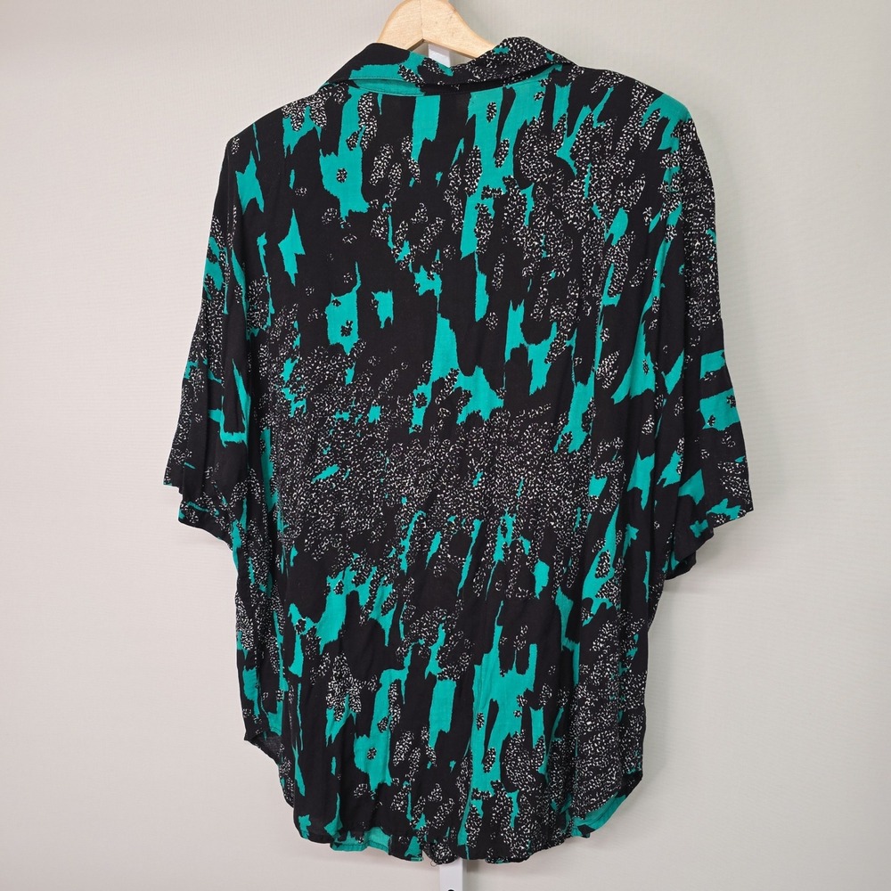 Vintage VENEZIA SPORTSWEAR Abstract Print Blouse Top Teal Black‎ Women's - Picture 4 of 8